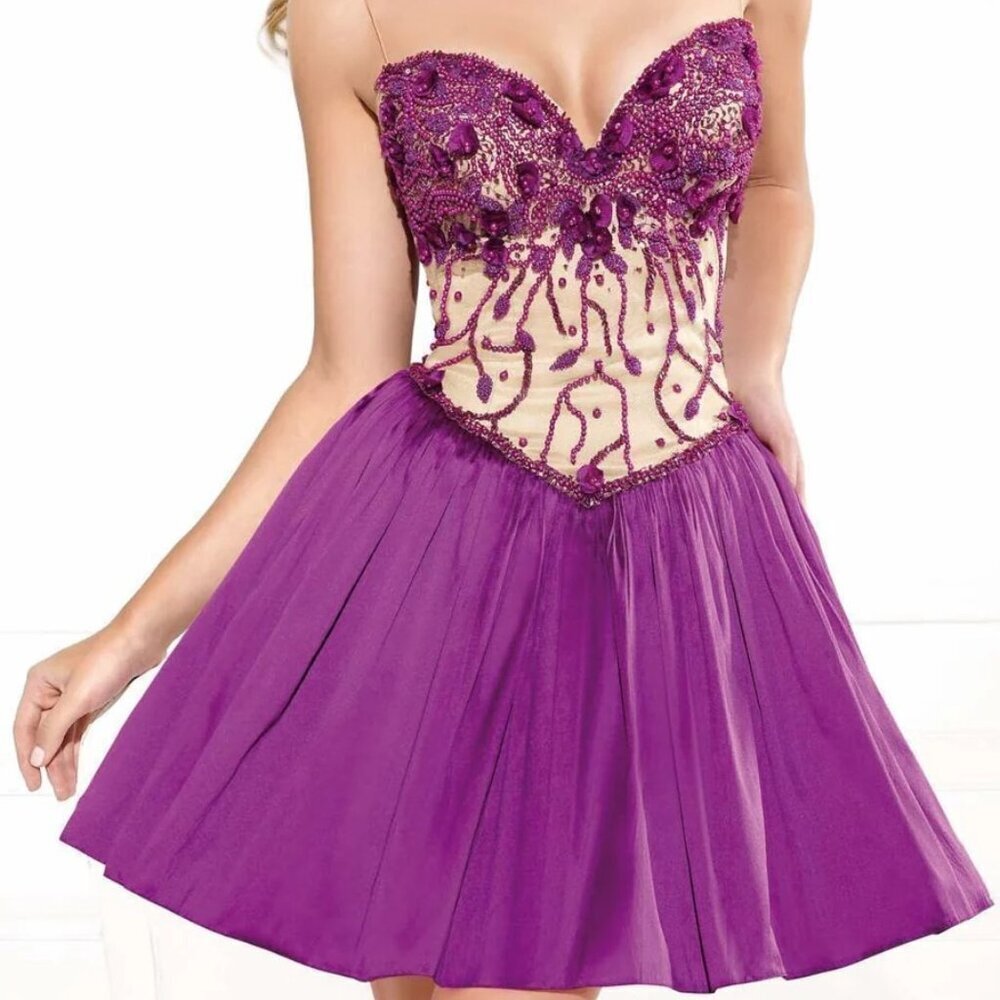 Tarik Ediz 90378 Dress Evening Dress ~US size 4 Purple Dress Beads and Lace NWT